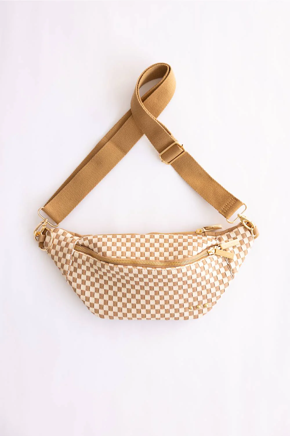Weave Checkered Belt Bag for Women in Tan | BAG-SUS-WOV-CHKTAN