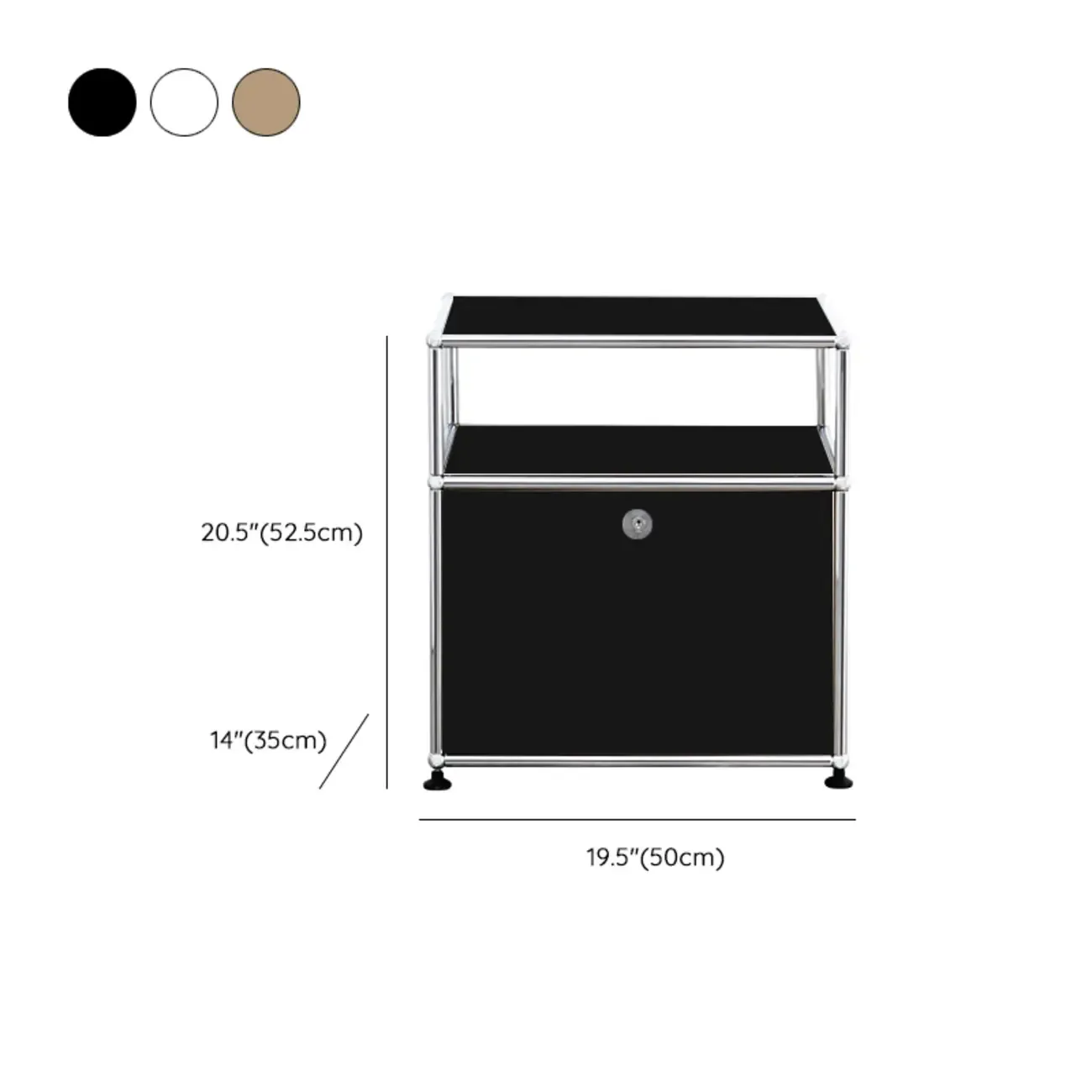 Modern Steel Nightstand with Drawer and Open Shelf