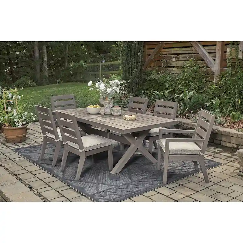 Signature Design by Ashley Hillside Barn Brown/Gray 7-Piece Outdoor Dining Package - 84 W x 42 D x 29 H