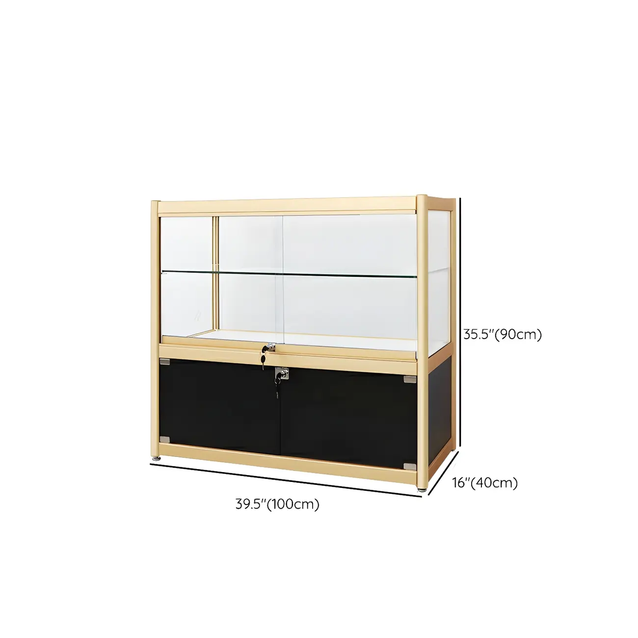 Gold Rectangular Metal Frame Glass Curio Cabinet
