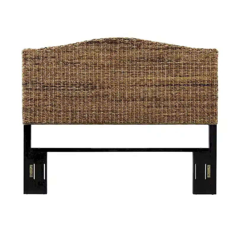 Brown Queen Size Arched Handwoven Banana Leaf Rattan Headboard – Natural Finish
