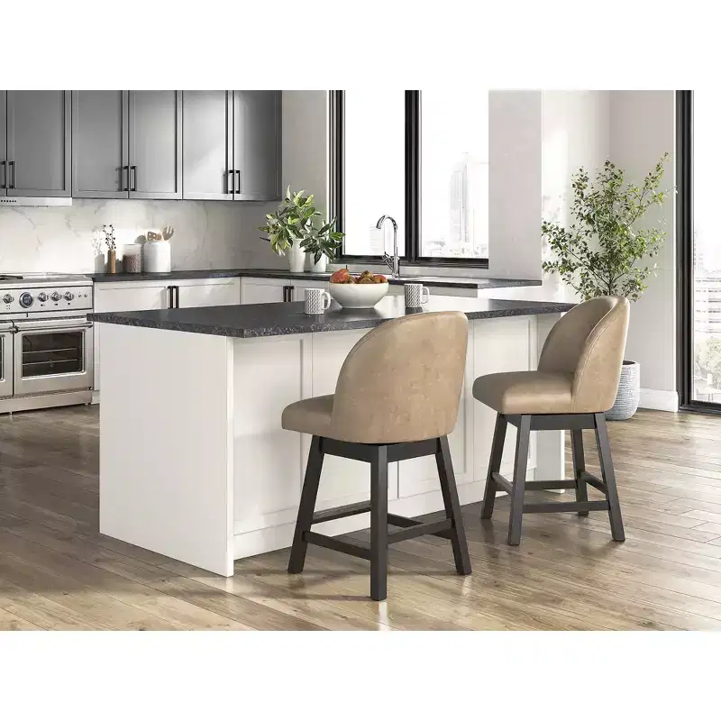 Signature Design by Ashley Neymorton Counter Height Upholstered Swivel Barstools, Set of 2, Brown Faux Leather