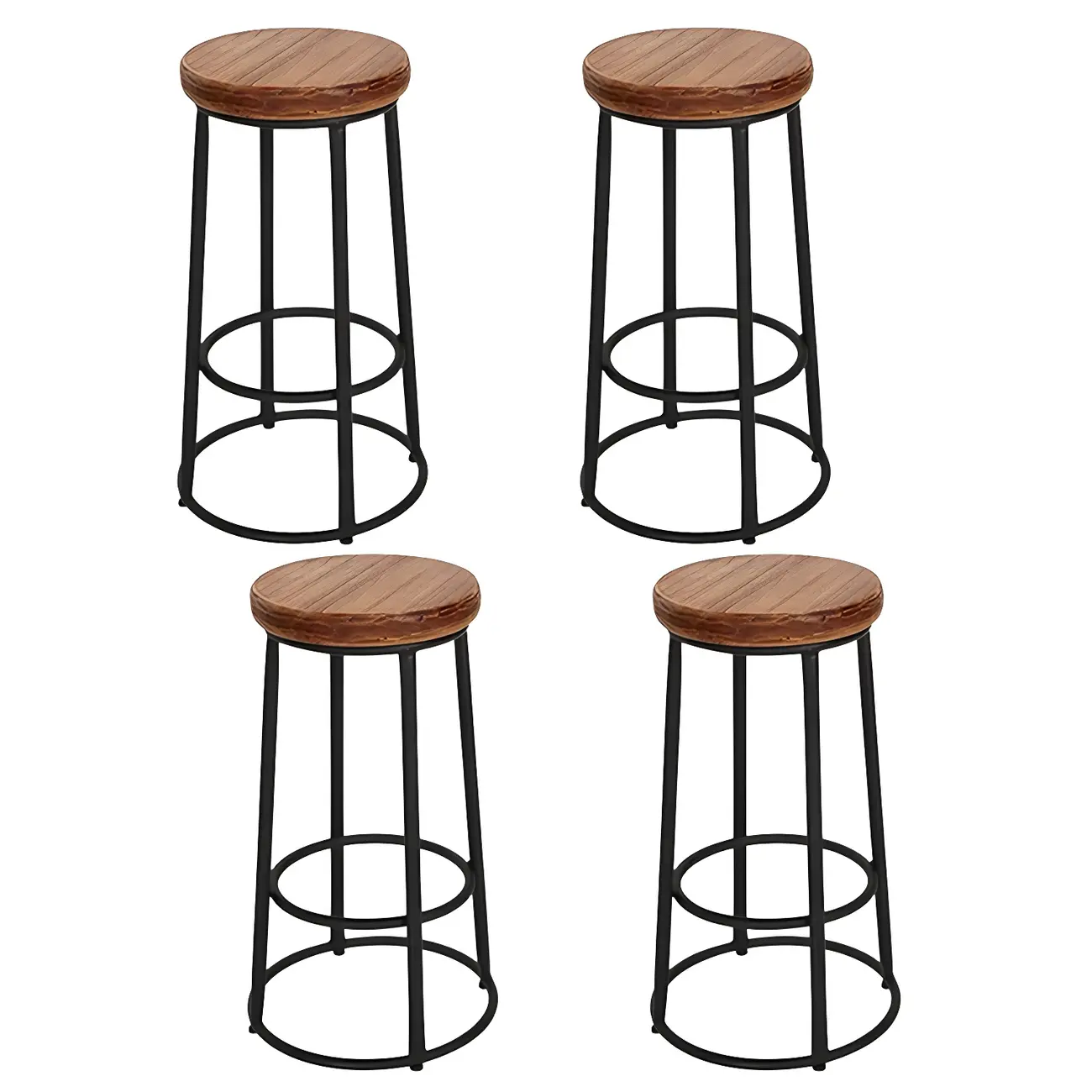 Backless Industrial Round Wooden Bar Stools