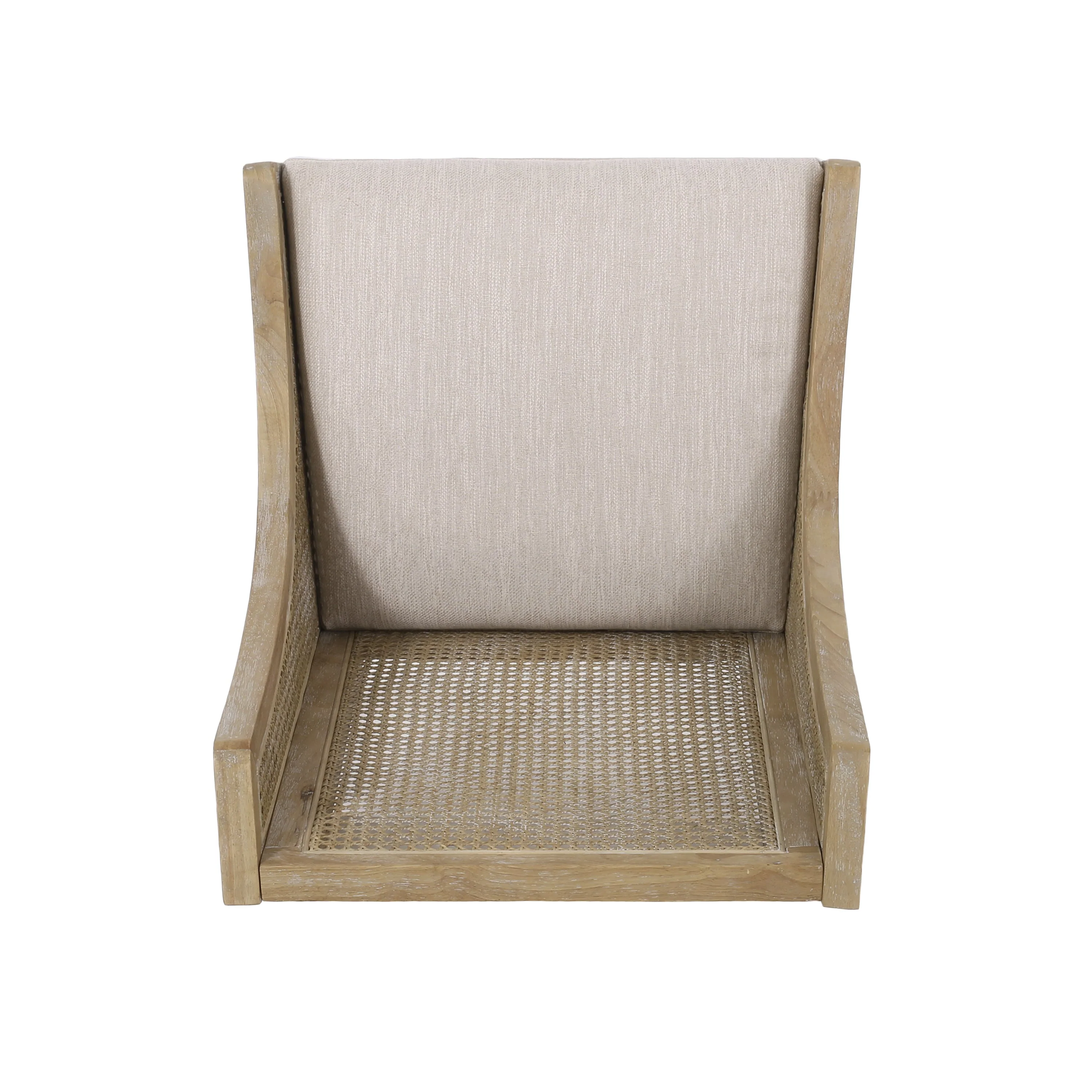 Rustic Cane and Wood Upholstered Dining Chairs, Set of 2