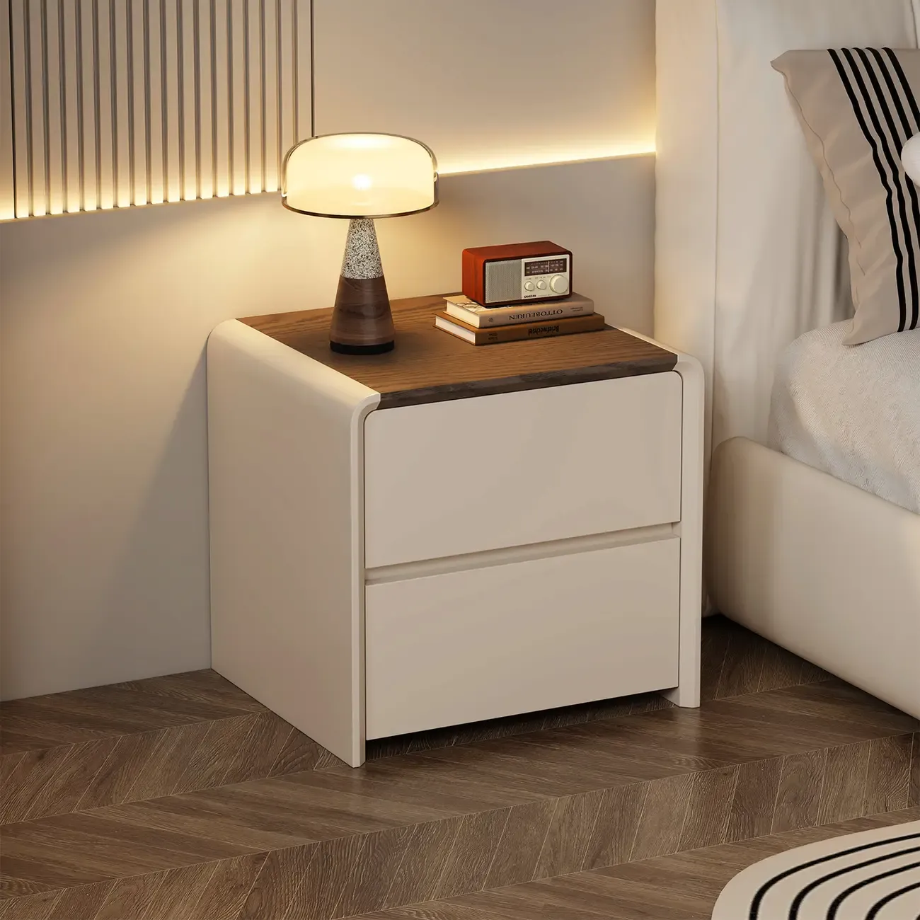 Versatile Modern Faux Leather Wooden Nightstand