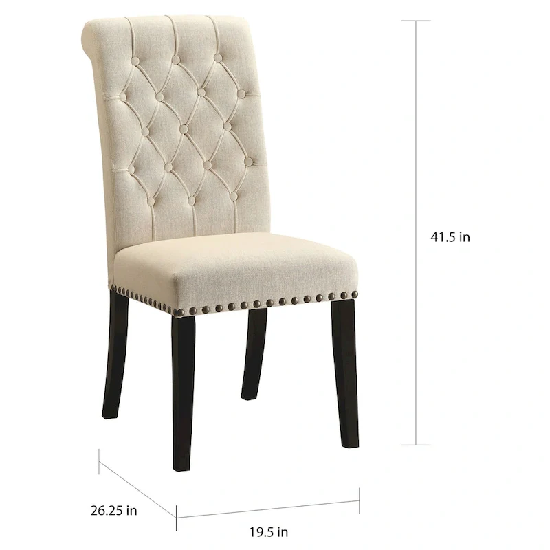 Rolled Back Button Tufted Dining Chairs with Nailhead Trim, Set of 2