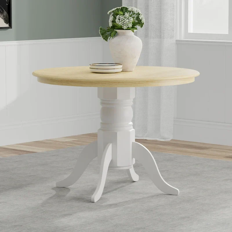 Natural Wood Round Pedestal Dining Table - 42