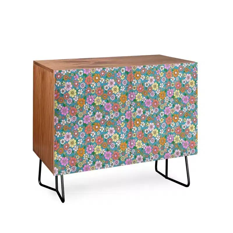 Schatzi Betty Floral Walnut Brown Credenza - Deny Designs