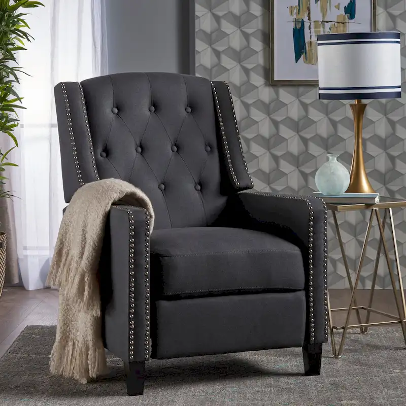 Brown / Dark Grey / Teal Fabric Push-Back Recliner Chair, Single Seat