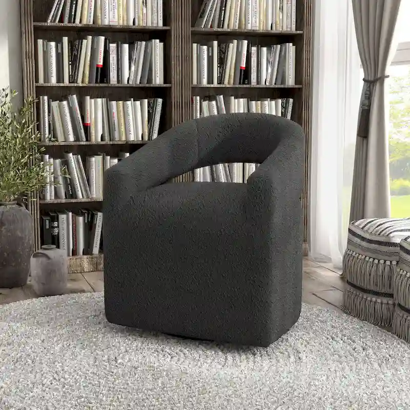Boucle Swivel Barrel Chair - White/Charcoal - Single Seat