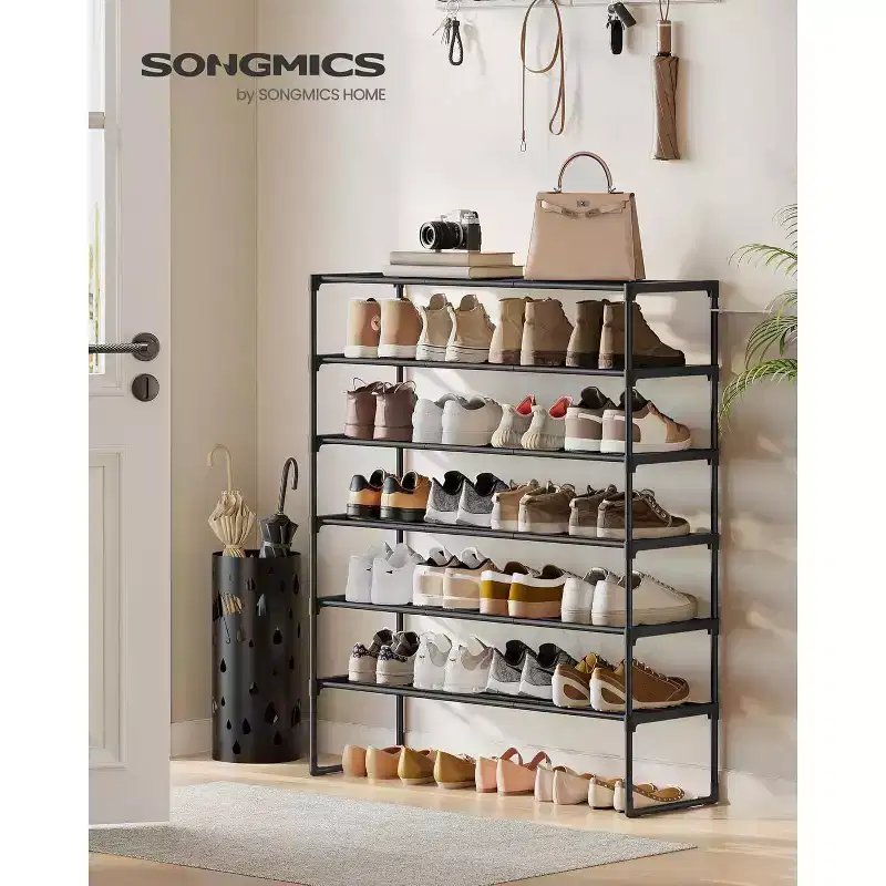 6-Tier Metal Shoe Rack Organizer, Upright or Upside Down, Holds 24-30 Pairs, Stackable, 11.8x36.2x42.7 Inches, Black for Entryway
