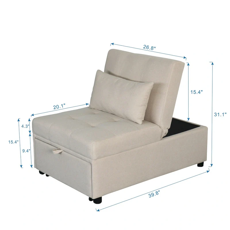 Multi-Functional Folding Ottoman Sofa Bed with Converts to Lounge Chair and Single Bed (264lb Capacity)