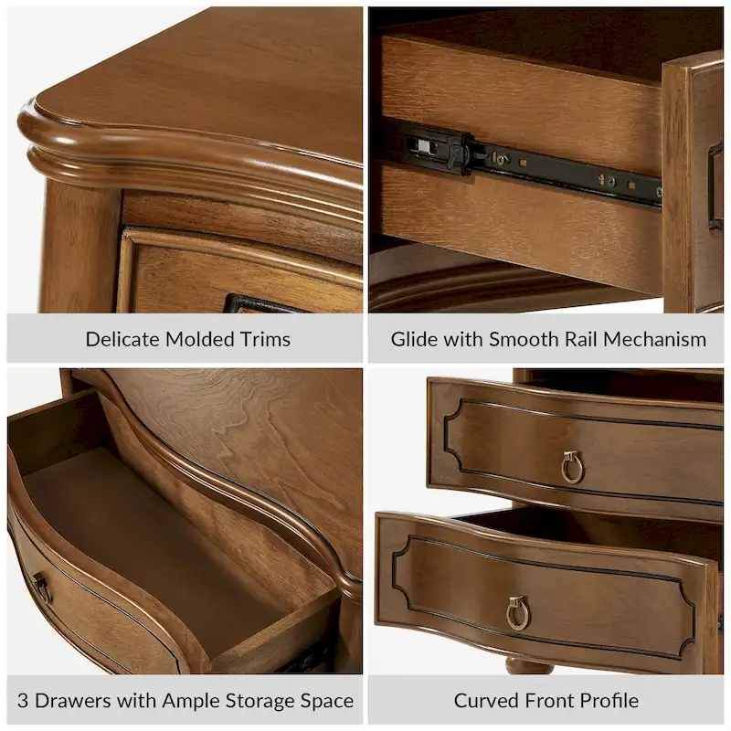Traditional-Style Three-Drawer Nightstand (Solid Wood Spindle Legs)