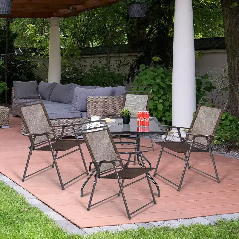Costway Set of 4 Patio Folding Sling Chairs Steel Fabric Camping Deck Garden Pool