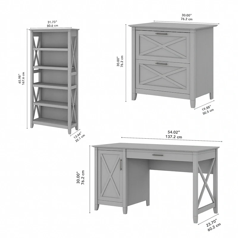Key West 54W Computer Desk with Cabinet and Bookcase by Bush Furniture