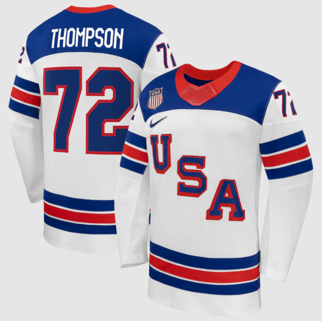US Hockey Tage Thompson White 2026 Away Jersey
