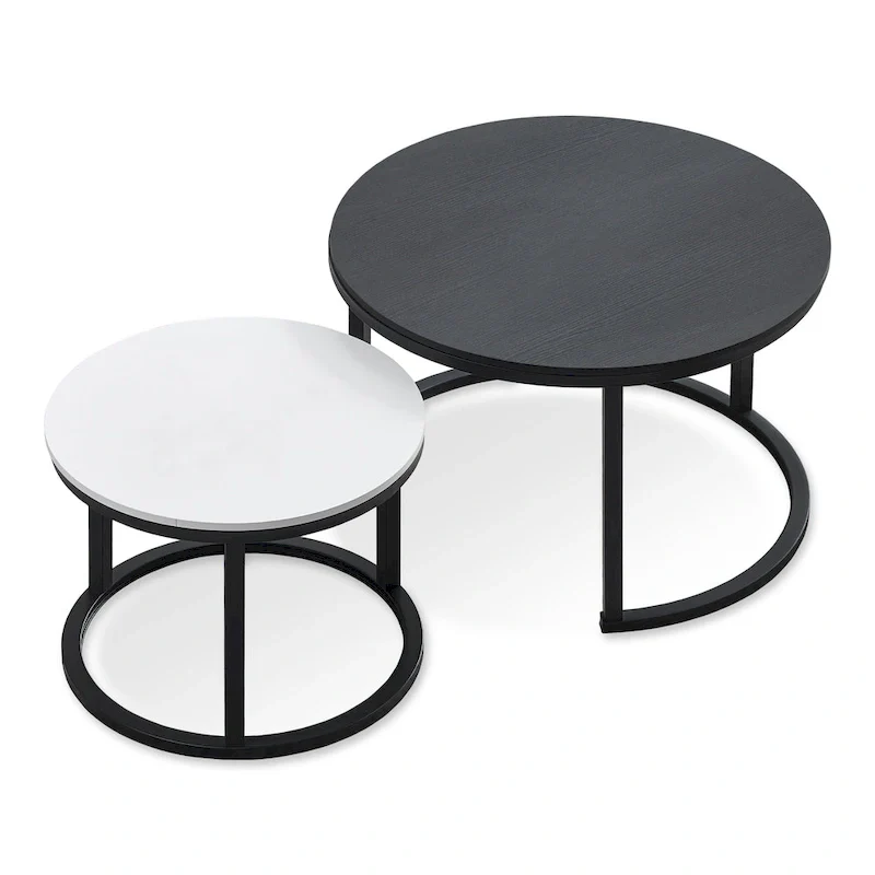 Round Nesting Coffee Table Set - 2 Pieces - Black/White/Grey Options
