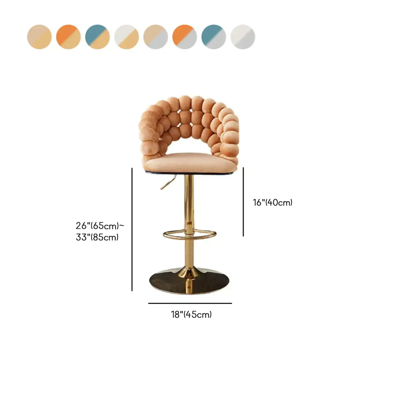 Glam Swivel Saddle Fabric Adjustable Height Bar Stool with Arms