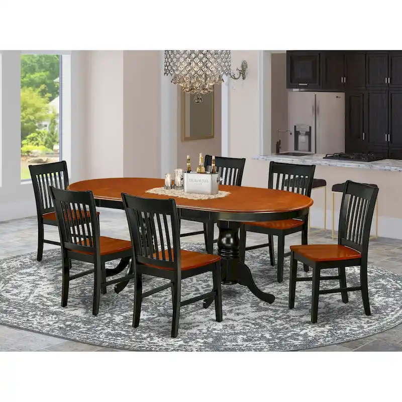 Oval Hardwood Dining Table Set with Butterfly Leaf & Wooden Chairs – Black & Cherry (5, 7, or 9-Piece)