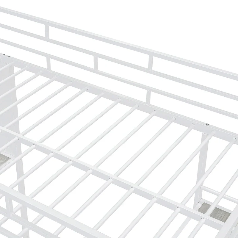 White Twin Loft Metal Bed with Shelves