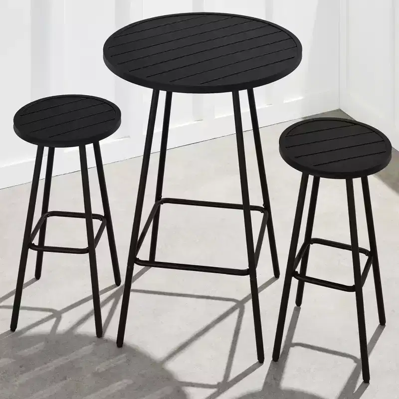 Best Choice Products 3-Piece Steel Patio Bar Height Round Bistro Set w/ Backless Stools, Slatted Design