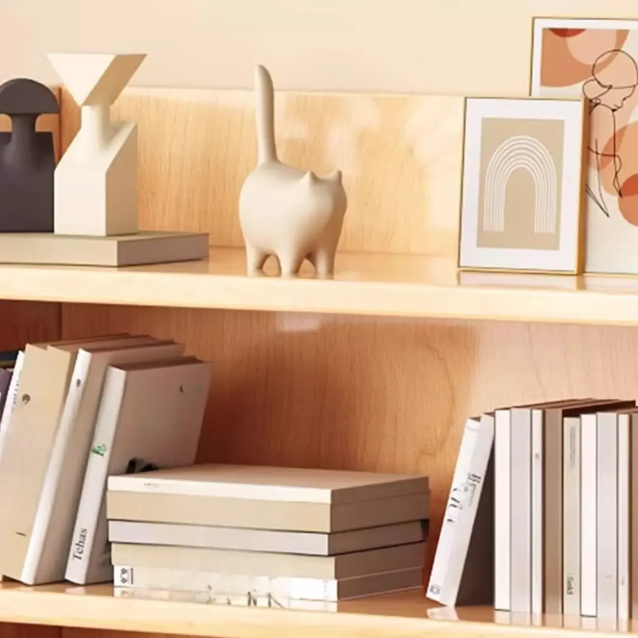 Narrow Vertical Modern Wooden Bookcase in Natural Finish