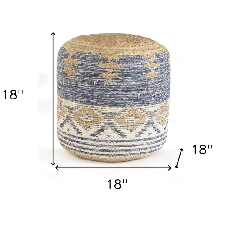 HomeRoots 18 Blue Cylinder Geometric Pouf Ottoman