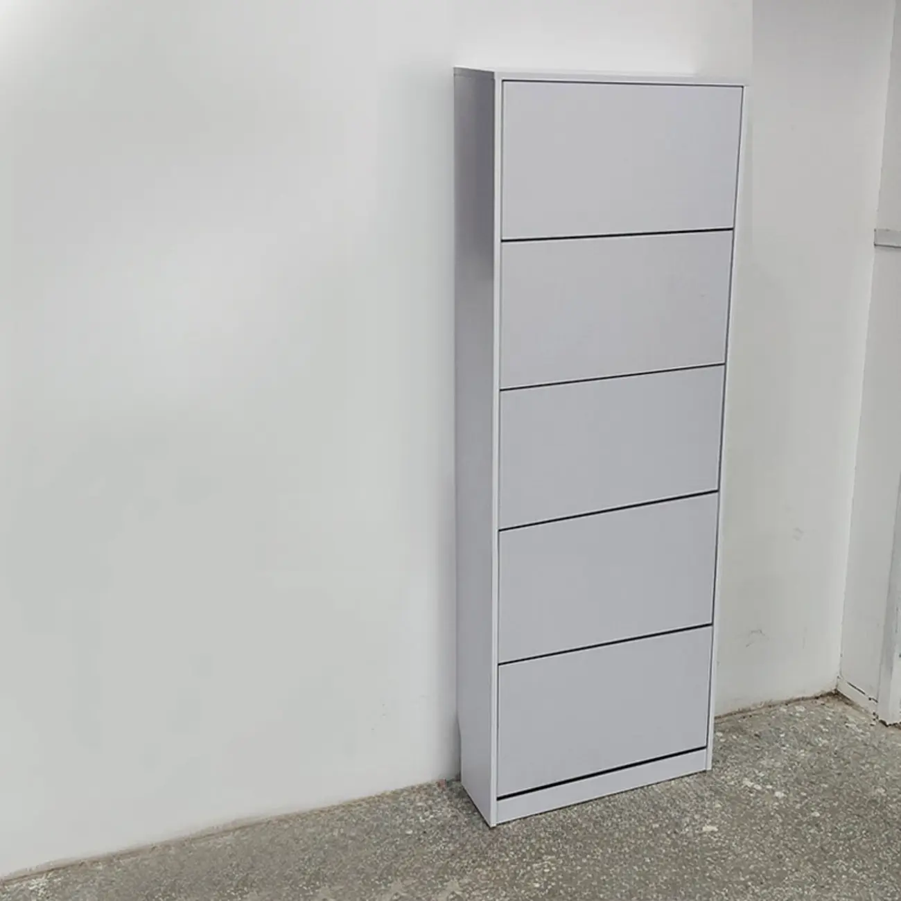 Hallway White Tall Wood Drop-Front Shoe Storage