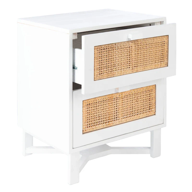 Natural / Black / White Rattan 2-Drawer Nightstand