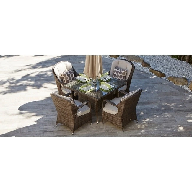 5-piece Patio Wicker Dining Set with Cushions Outdoor Furniture