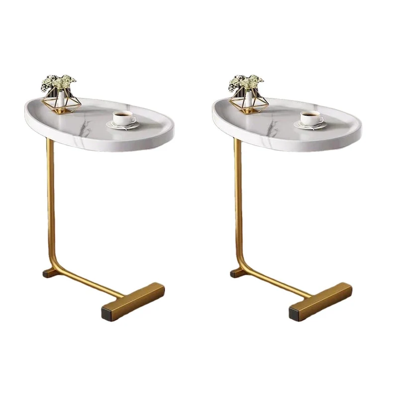 C-Shaped Side Table with Metal Frame, Set of 2 – White