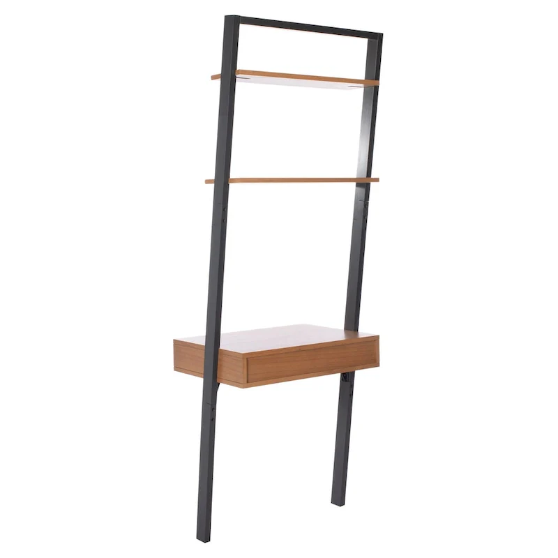 Leaning Desk with 2 Shelves - Black Ladder Style Home Office Desk 76.9