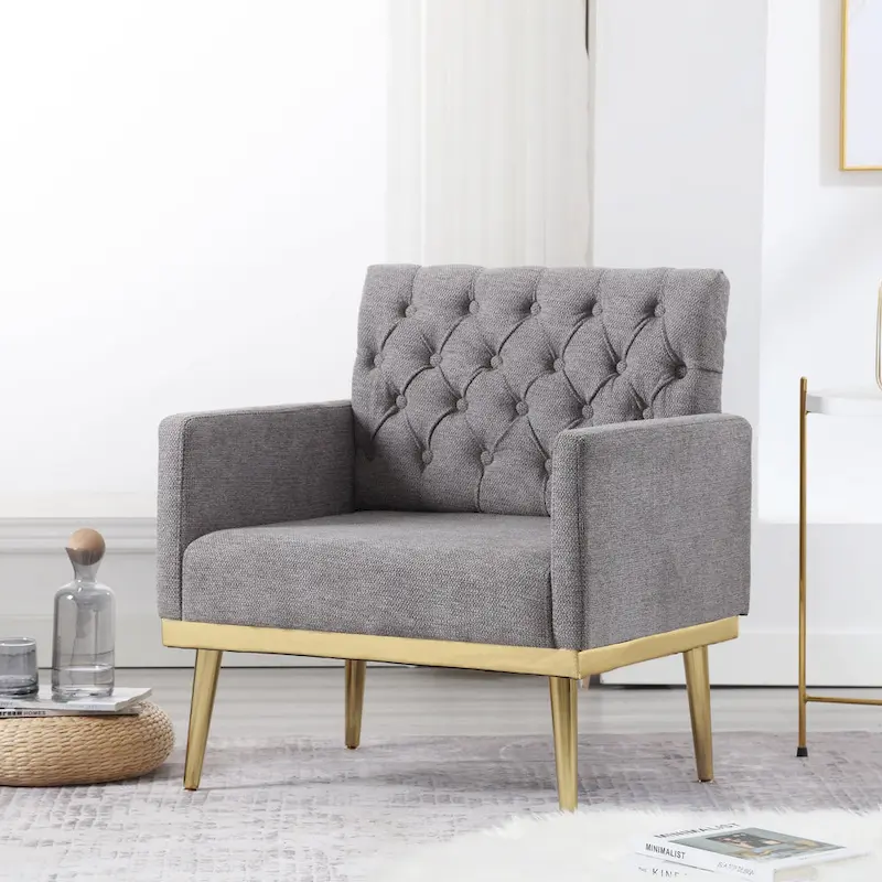 HOMYKA Sherpa Accent Chair Button Tufted Upholstered Linen Velvet Modern Armchair