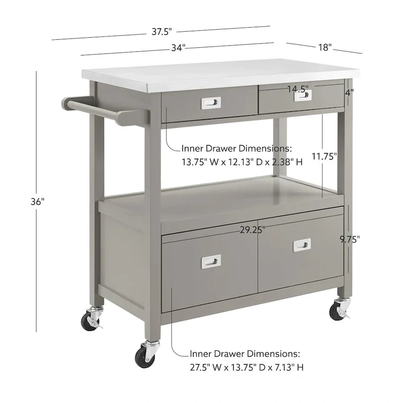 Julianna Stainless Steel Kitchen Cart