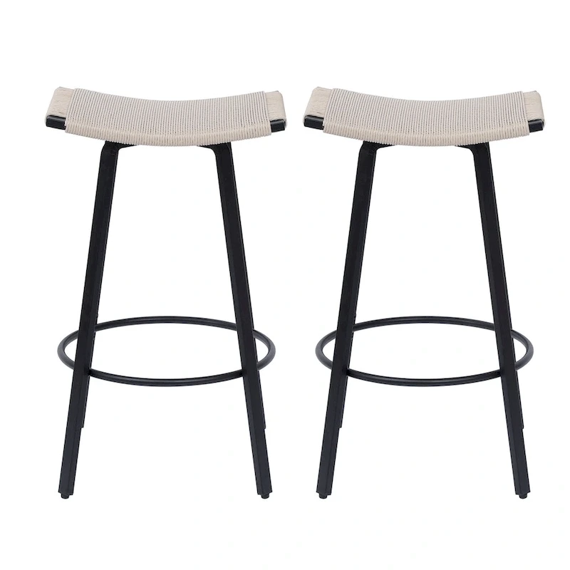 Counter Height Bar Stools, Backless Handwoven Kitchen Dining Chairs with Round Footrest Set of 2 PVC Weaving Pub Stool