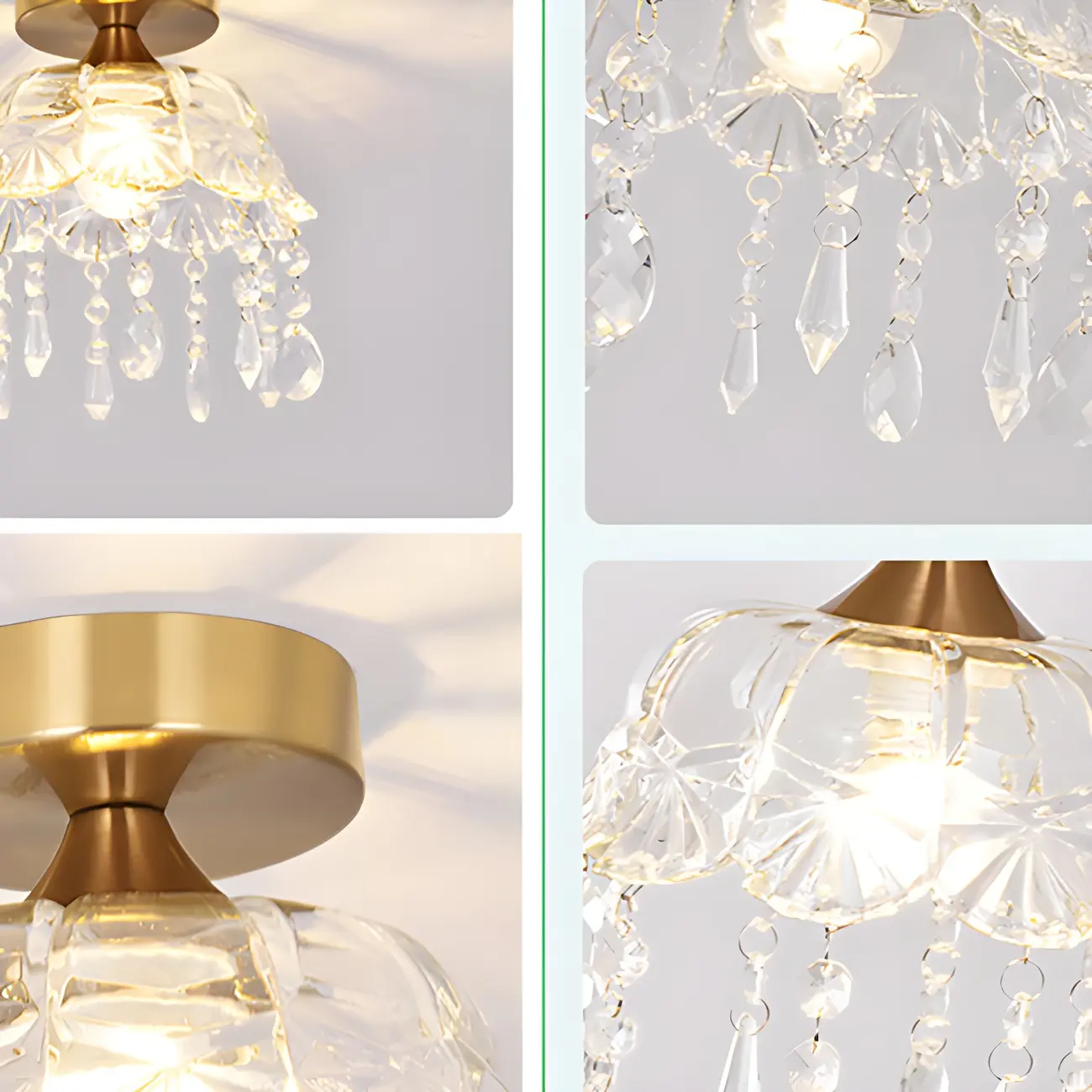 Elegant Golden Crystal Flower Dome Semi Flush Ceiling Light