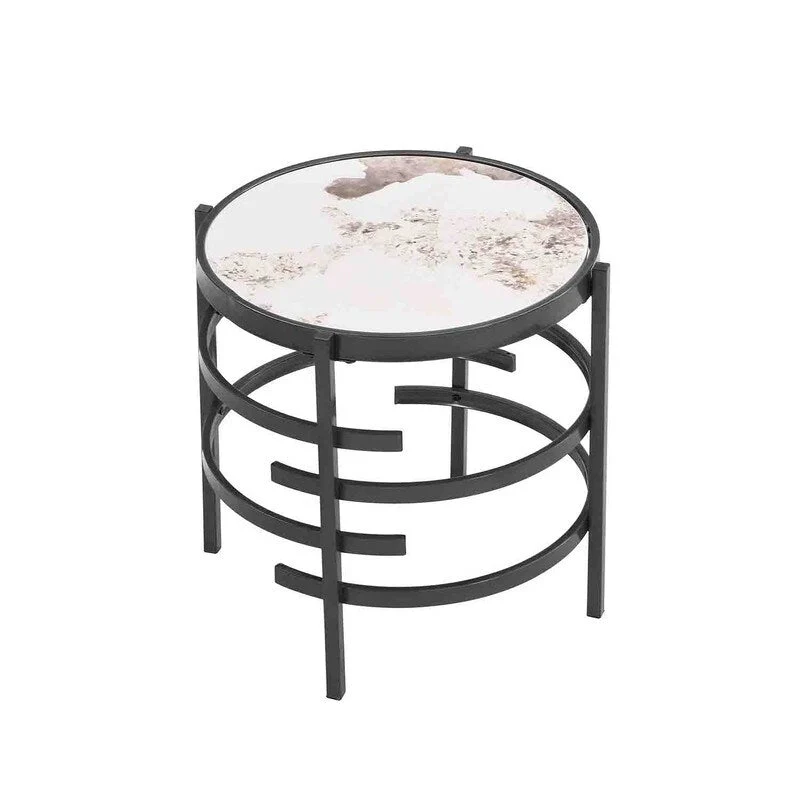 Round End Table with Sintered Stone Top and Metal Frame - 20.7 Inch
