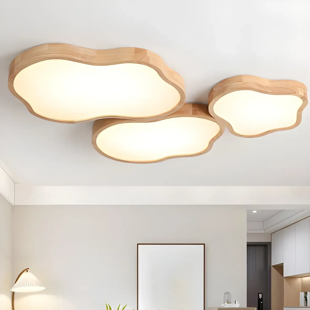 Natural Wood and Acrylic Decorative Flush LED Ceiling Light