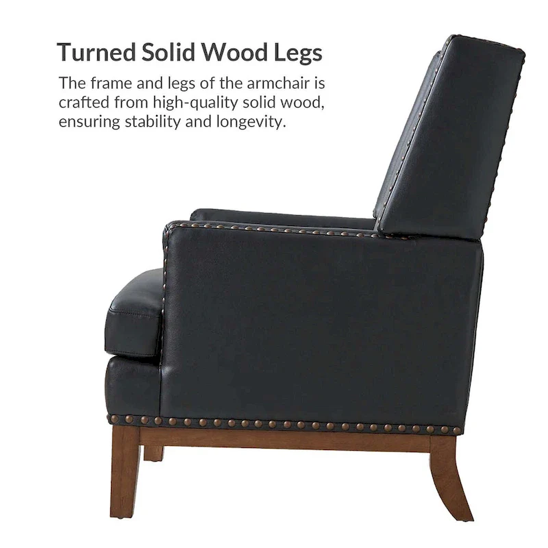 Lourdes Genuine Leather Armchair with Solid Wood Frame and Removable Seat Cushion,Set of 2 by
