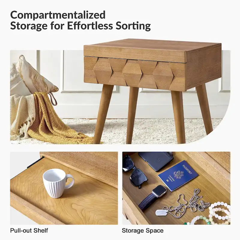 Julian Mid-century Modern End Table with Charging Station by