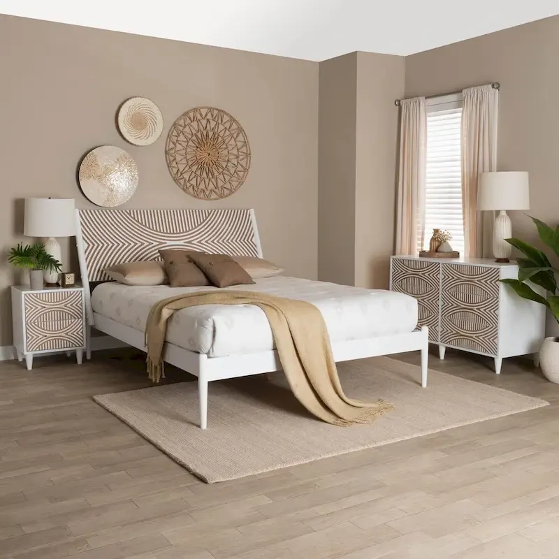 Louetta Coastal White Carved Contrasting 3-Piece/4-Piece Bedroom Set (Multiple Bed Sizes)