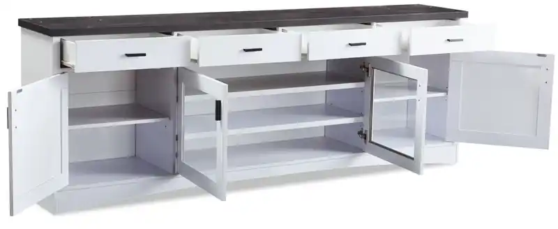 Emry 84 TV Stand with Storage and Cable Management for TVs up to 90- White