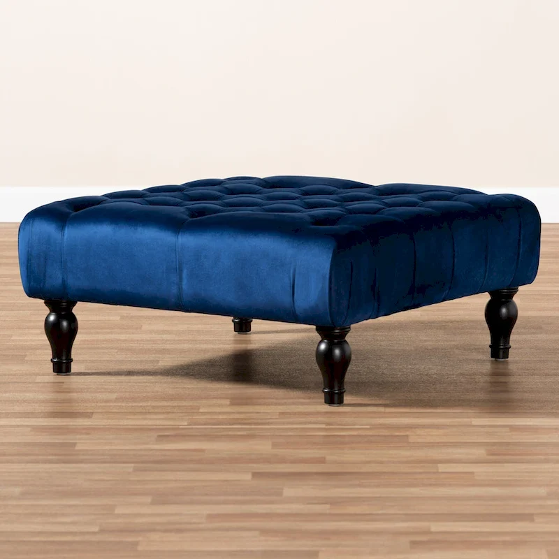 Transitional Velvet Fabric Cocktail Ottoman