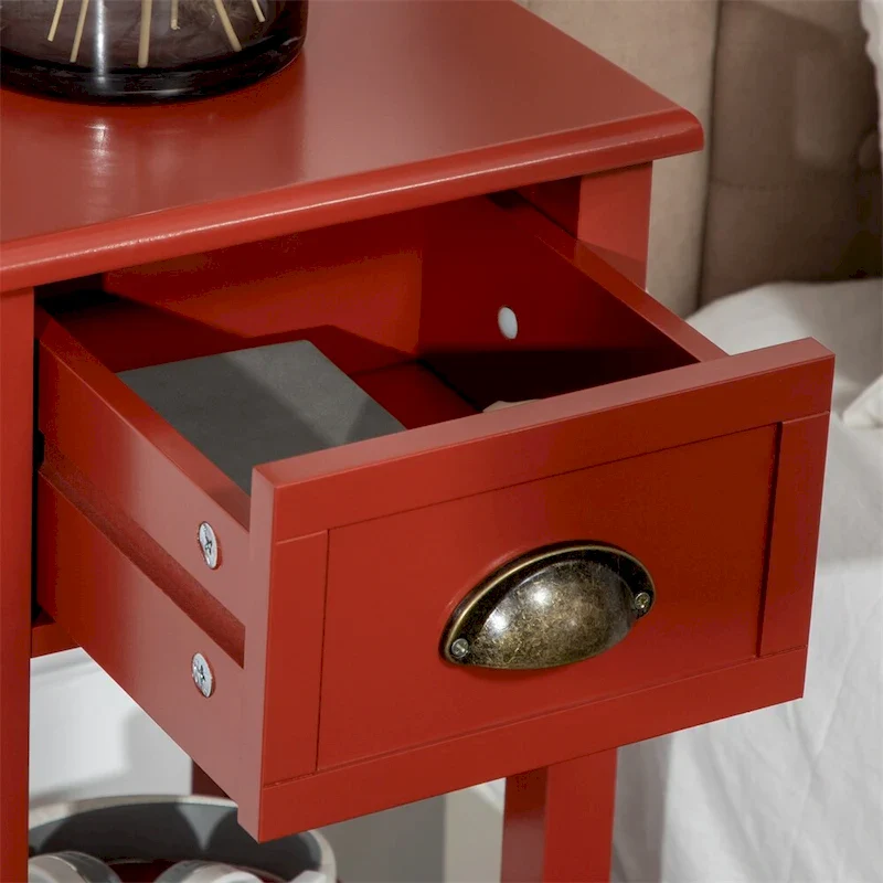 2-Tier Narrow Side Table with Drawer and Bottom Shelf