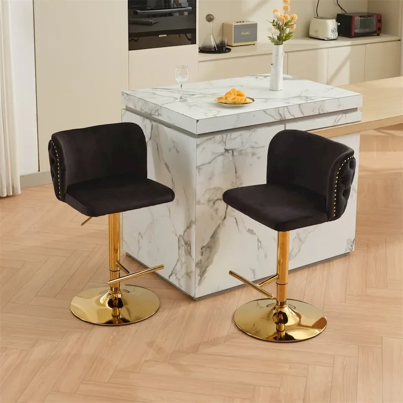 Beige/Black/Grey Upholstered Swivel Bar Stools, Adjustable Height, Set of 2