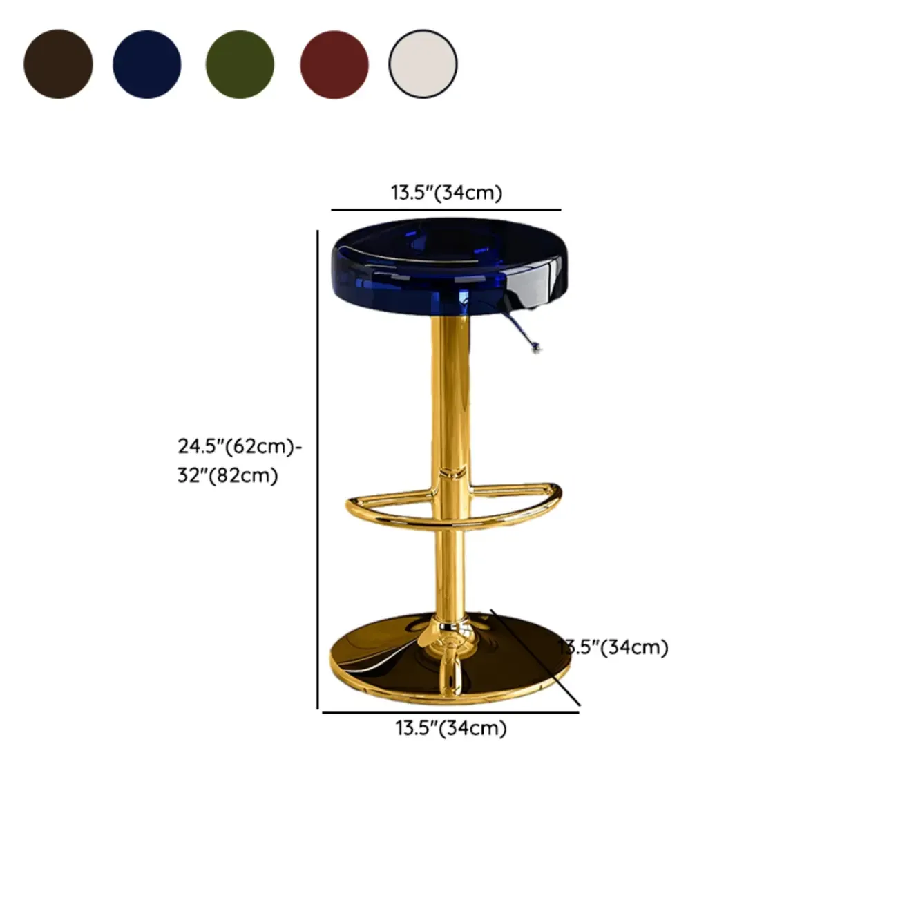 Sleek Metal Clear Acrylic Swivel Adjustable Bar Stool