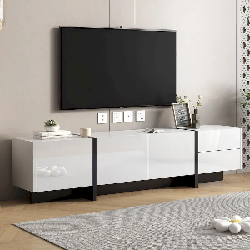 Siavonce White & Black Contemporary Rectangle Design TV Stand - 74.8 W x 13.7 D x 17.7 H