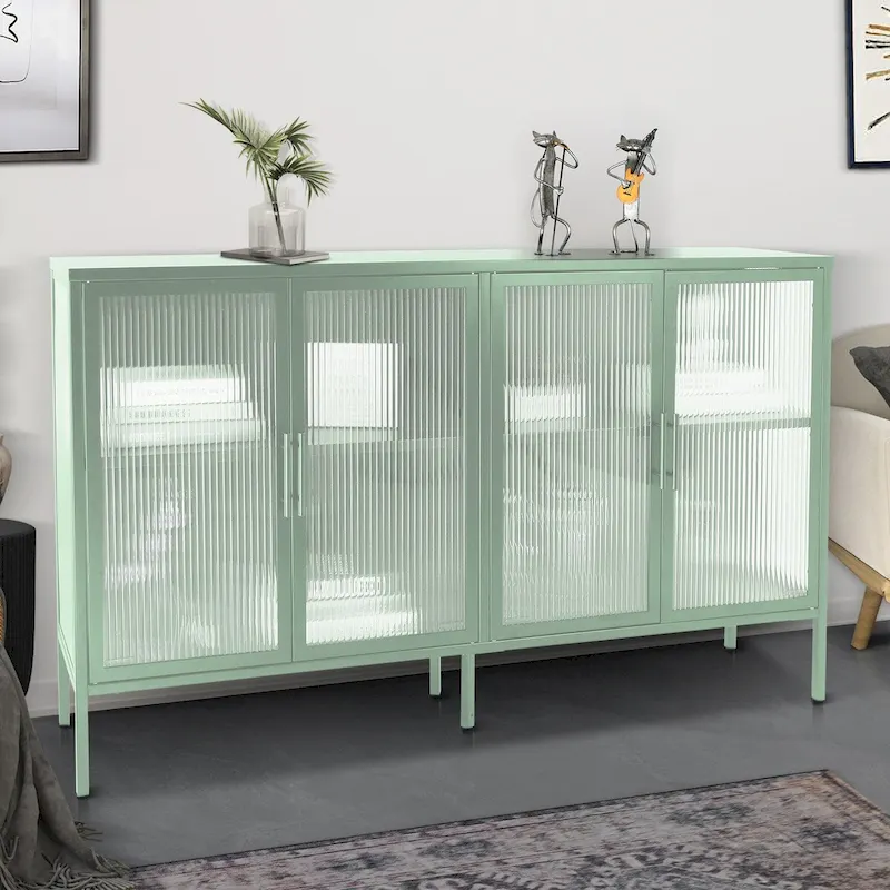 Metal Tempered Glass Cabinet with Adjustable Shelf