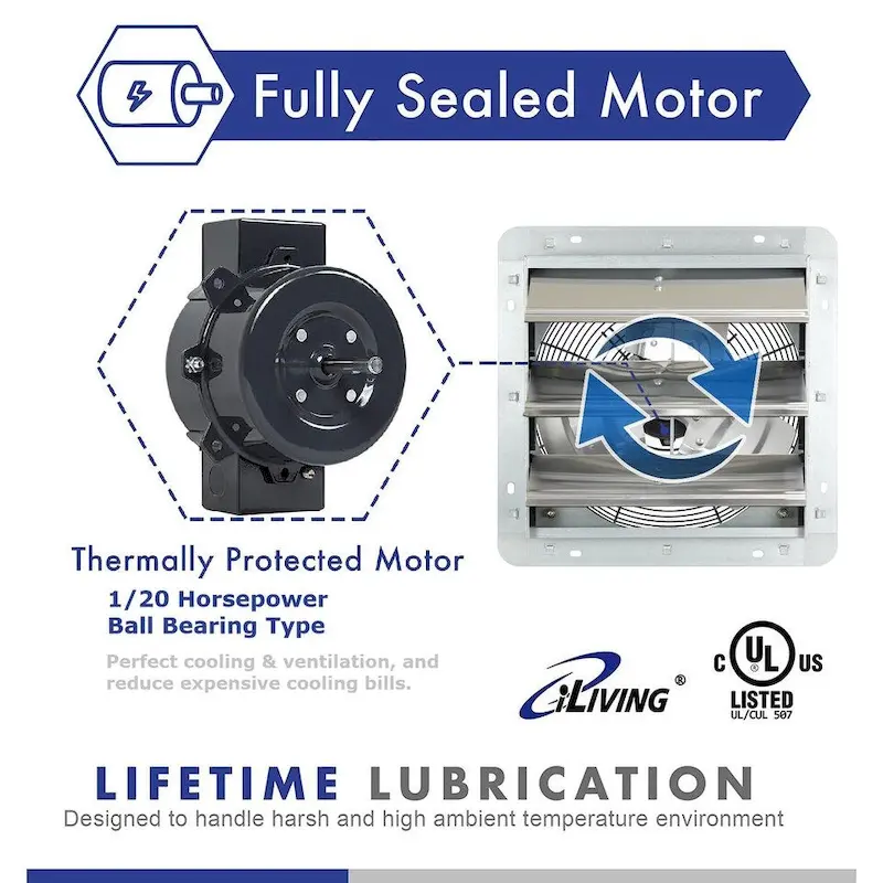 iLIVING 12 Inch Variable Speed Shutter Exhaust Fan (Wall-Mounted)