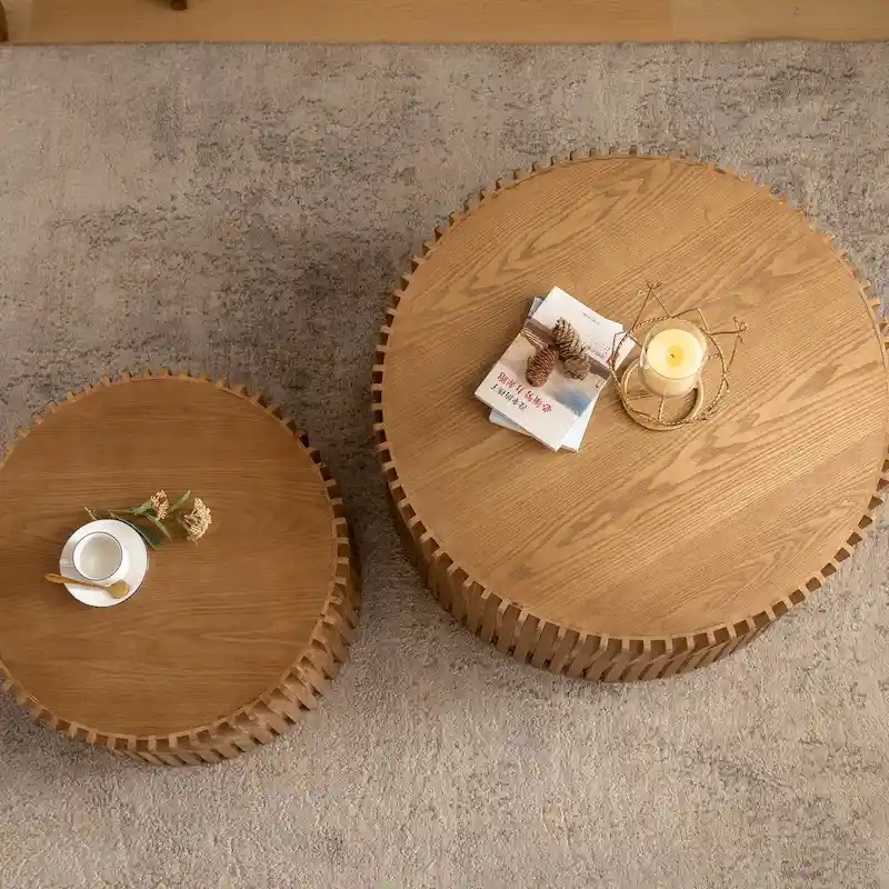 Nesting Coffee Table Set with Vertical Textured Embossed Design (Set of 2)